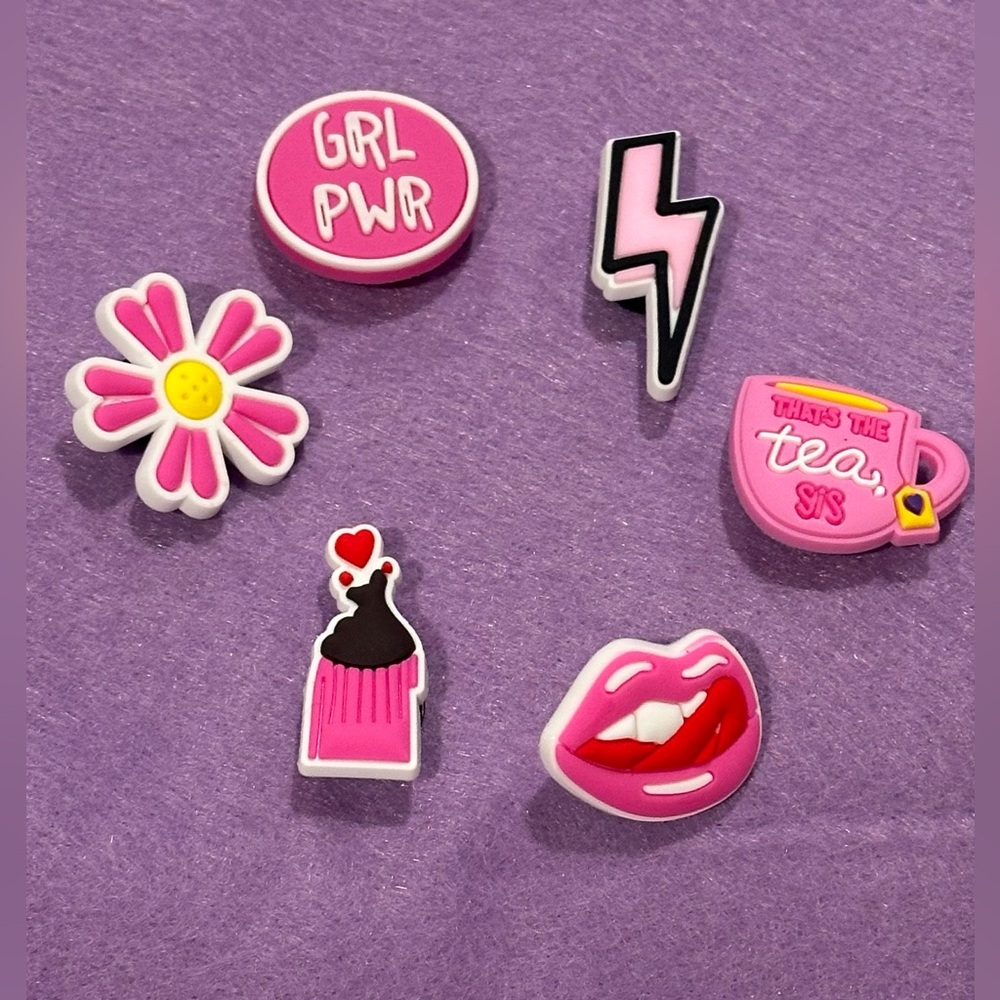 JIBBITZ Set - Girl Power, luscious lips, flower, pink tea cup + NEW